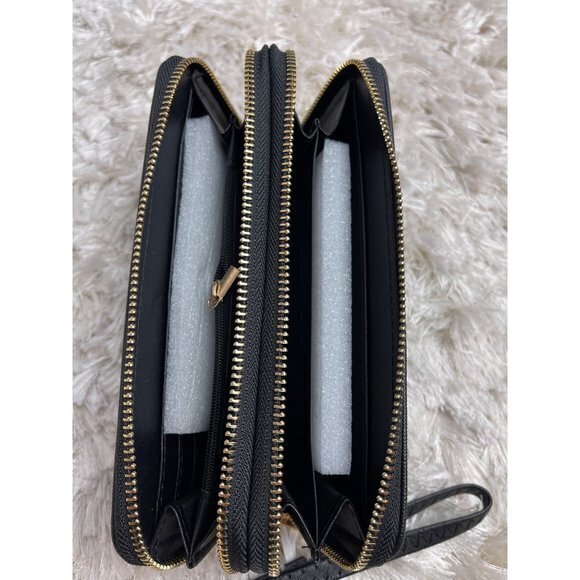 Alyssa Saffiano Material Double Zipper Black Wallet - Picture 11 of 12